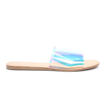 Trendy Clear PVC Smoke Iridescent Color Sandal Casual Flat Slides